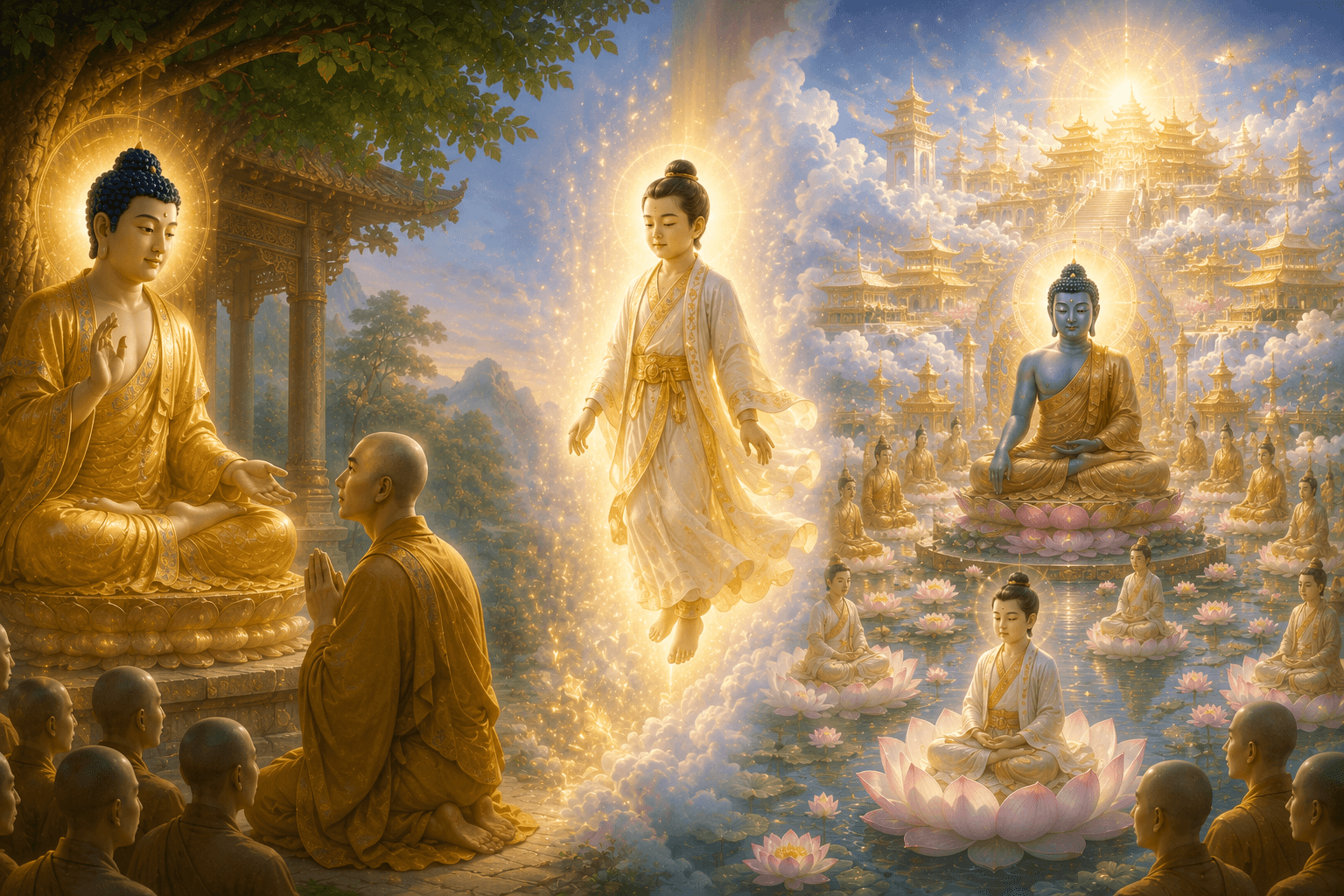 圖／撰擇童子命終後立即往生阿閦佛淨土──妙喜世界，親近諸佛修行，歷經無量阿僧祇劫，最終成就佛果。（示意圖）